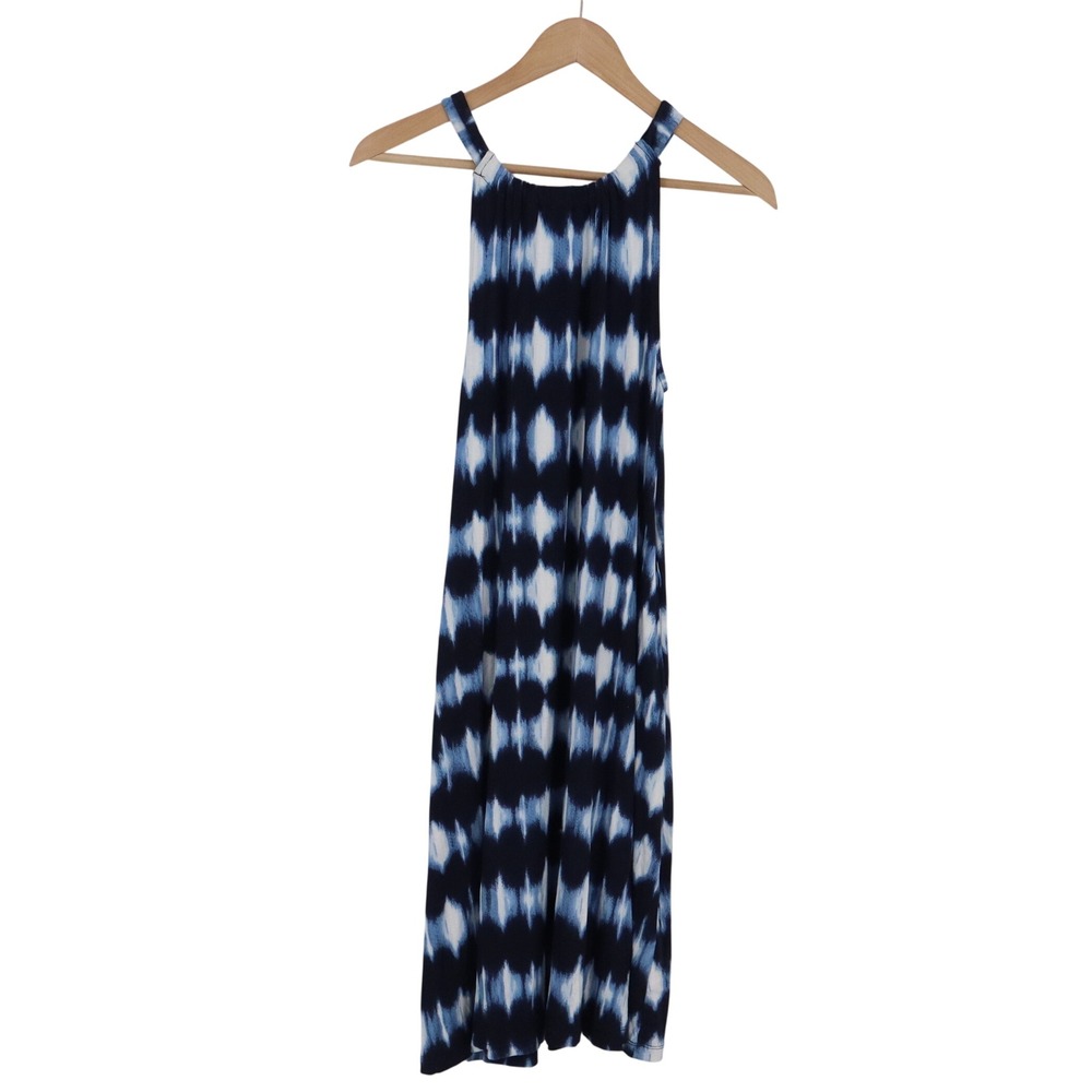 Time and Tru Dress Womens S Swing Blue White Tie Dye Sleeveless Halter Excellent